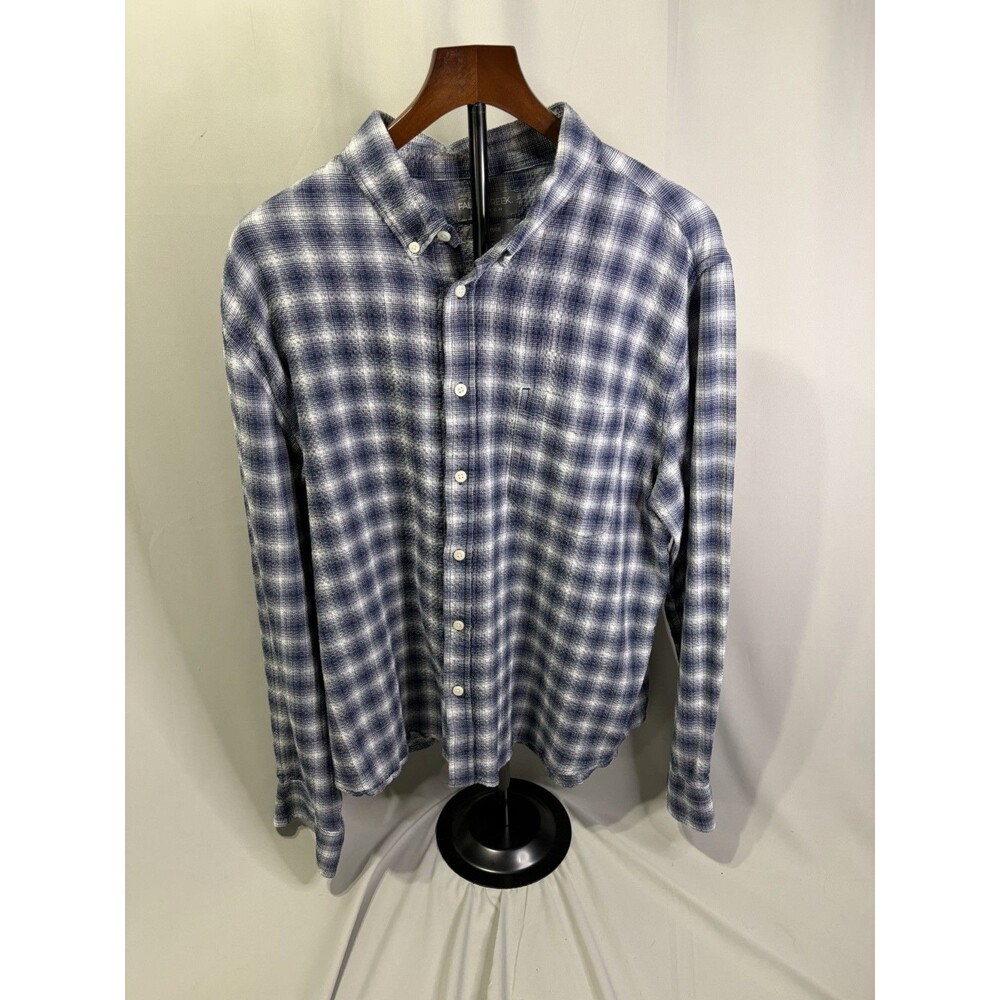 Falls Creek Stretch No tuck Blue Plaid Flannel Mens XL Long Sleeve Button Down